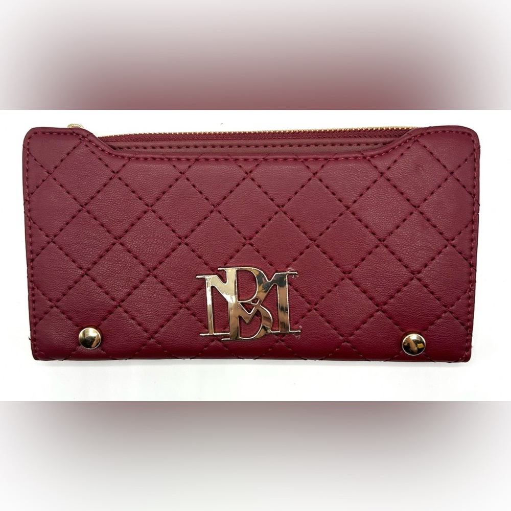 Badgley Mischka Quilted Burgundy Wallet with Gold Hardware